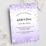 Slaglyxmansskript för lavender inbjudningar<br><div class="desc">För en elegant 40:e (eller någon ålder) födelsedagsfest. En vit och violett övertoningsbakgrund för chic. Dekorerad med violett faux glitter,  gnistor. Anpassa och lägg till information om namn och party. Namn är skrivet med ett handskript i stil</div>