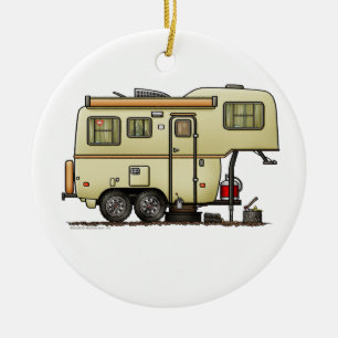 Slägrets Femte Wheel Camper RV lycklig-videokamper Julgransprydnad Keramik