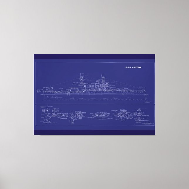 Slagskeppet USS Arizona ritning Canvastryck (Framsida)