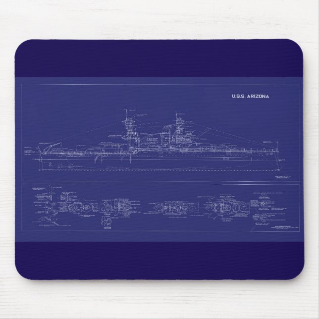 Slagskeppet USS Arizona ritning Musmatta (Framsidan)