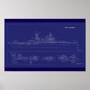 Slagskeppet USS Arizona ritning Poster