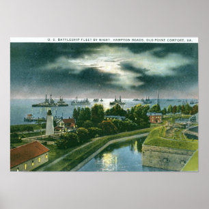 Slagskeppflotta, Hampton vägar, VA-vintage Poster