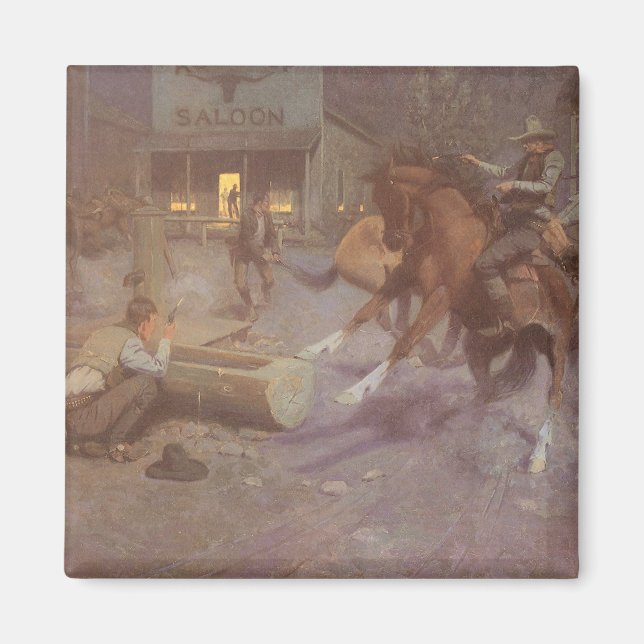 Slagsmål på Roundup Saloon av Bill Gollings Magnet (Framsidan)