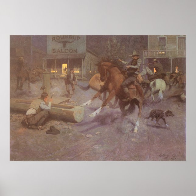Slagsmål på Roundup Saloon av Bill Gollings Poster (Framsidan)