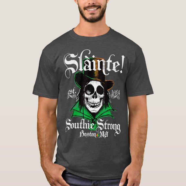 Slainte Boston Irish Southie St Patricks Day T Shirt (Framsida)