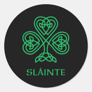 Slainte Celtic Knot Irish Shamrock Grönt Shamrock Runt Klistermärke