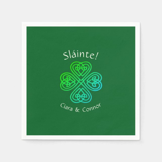 Sláinte Grön Keltisk Irländsk Shamrock Namn Pappersservett (Framsidan)