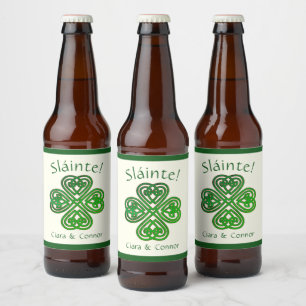 Sláinte Grönt Celtic Irish Shamrock Namn Ölflaska Etikett