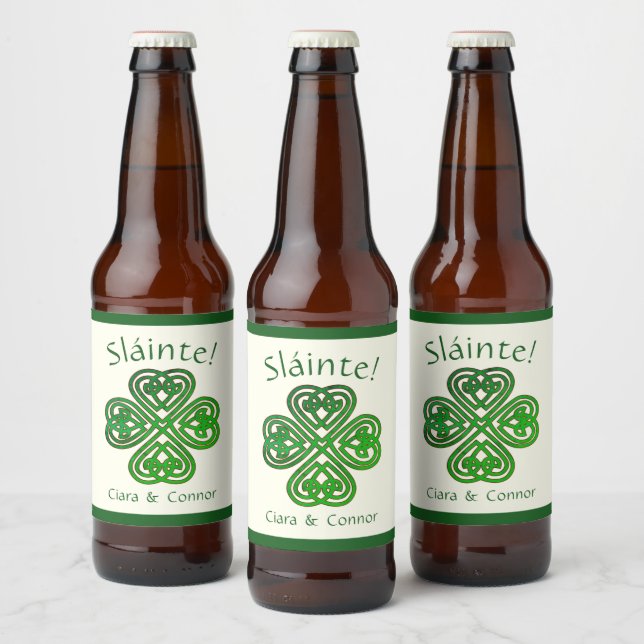 Sláinte Grönt Celtic Irish Shamrock Namn Ölflaska Etikett (Flaskor)