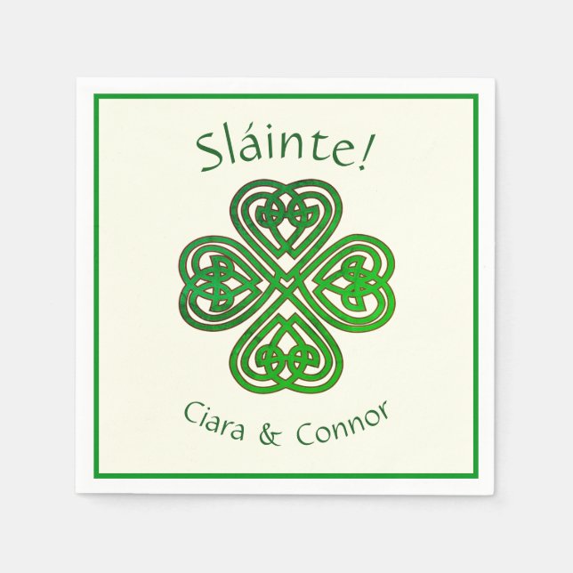Sláinte Grönt Celtic Irish Shamrock Namn Pappersservett (Framsidan)