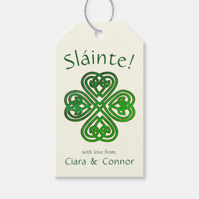 Sláinte Grönt Celtic Irish Shamrock Namn Presentetikett (Framsidan)