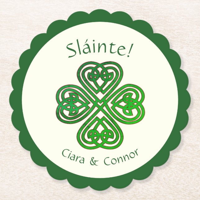 Sláinte Grönt Celtic Irish Shamrock Namn Underlägg Papper (Framsida)