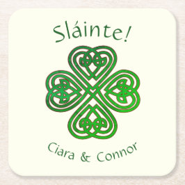 Sláinte Grönt Celtic Irish Shamrock Namn Underlägg Papper Kvadrat