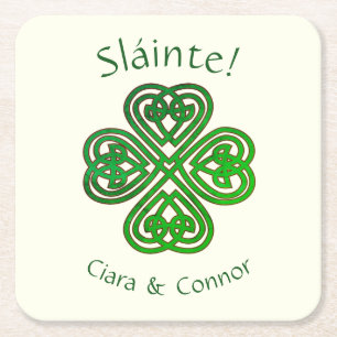 Sláinte Grönt Celtic Irish Shamrock Namn Underlägg Papper Kvadrat