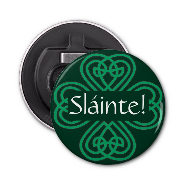 Sláinte Irish Shamrock Grönt Celtic Lucky Klöver Flasköppnare (Framsidan)