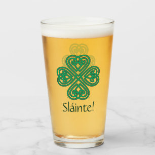 Sláinte Irish Shamrock Grönt Celtic Lucky Klöver Glaskopp