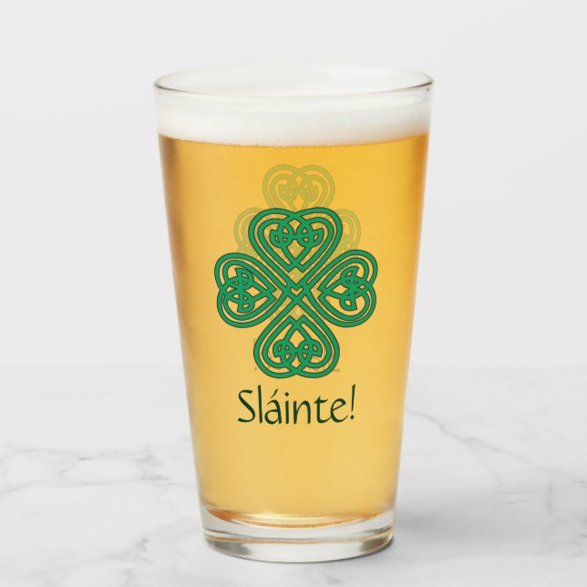 Sláinte Irish Shamrock Grönt Celtic Lucky Klöver Glaskopp (Framsida fylld)