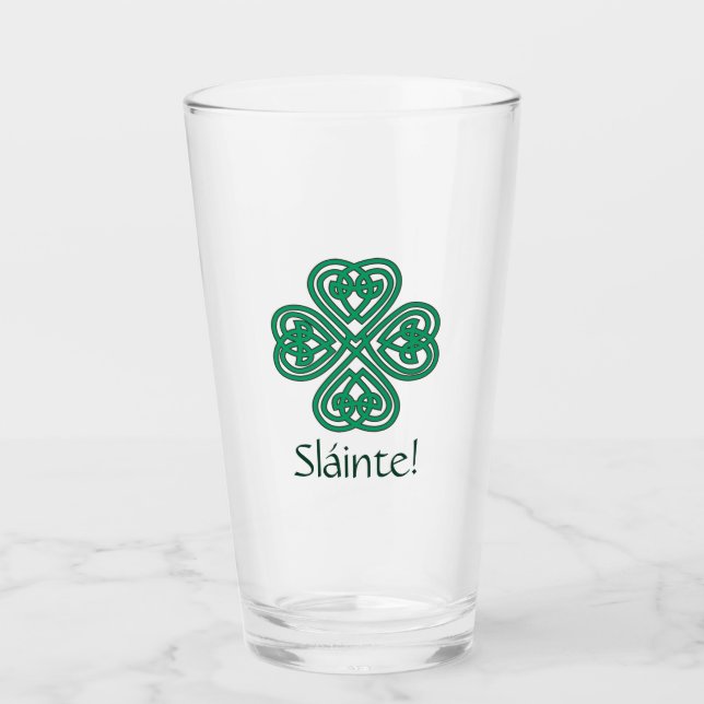 Sláinte Irish Shamrock Grönt Celtic Lucky Klöver Glaskopp (Framsida)