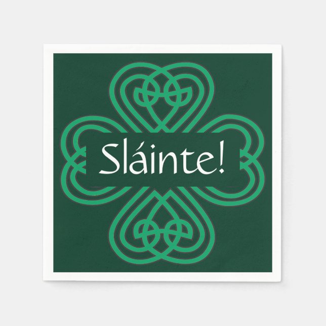 Sláinte Irish Shamrock Grönt Celtic Lucky Klöver Pappersservett (Framsidan)