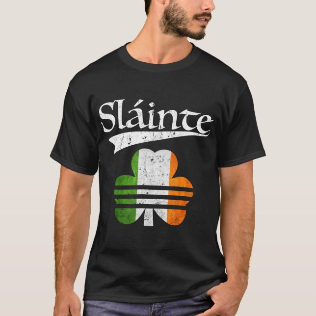Slainte Irish T Shirt St patricks day Ireland Sayi (Framsida)
