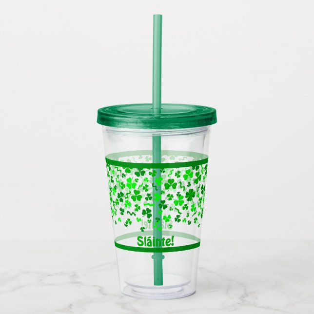 Sláinte Lucky Irish Shamrocks Design Personalized Take Away Mugg (Framsida)