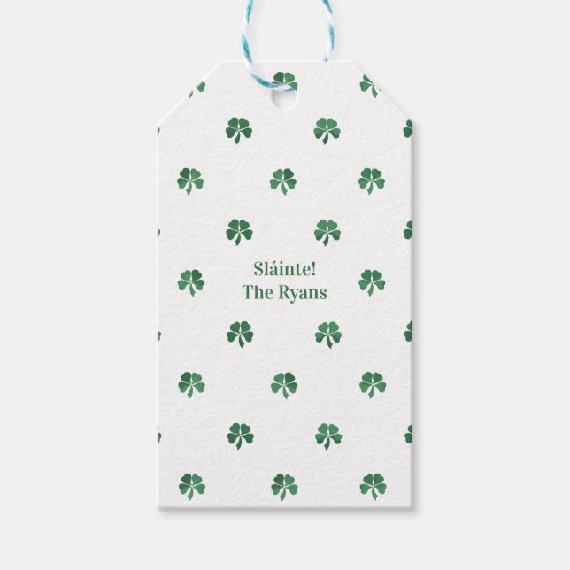Sláinte Lucky Painterly Klöver Irish Bröllop Presentetikett (Framsidan)