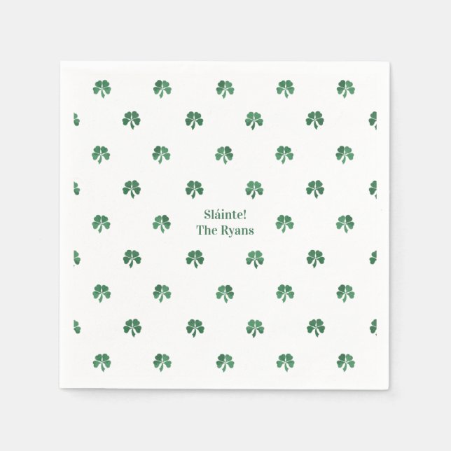 Sláinte Lucky Shot Painterly Klöver Irish Bröllop Pappersservett (Framsidan)