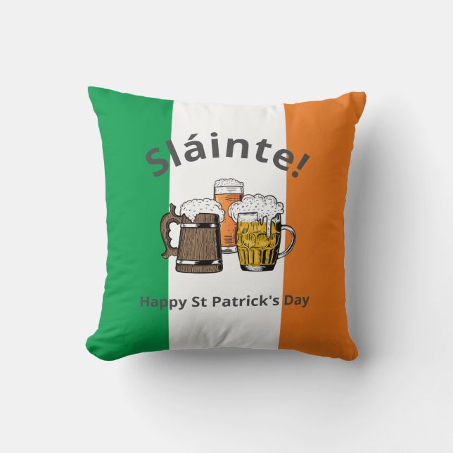 Sláinte! LYCKLIG ST PATRICKS DAY Tecknad Öl Kudde (Framsida)