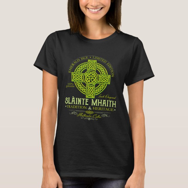 Slàinte Mhaith Celtic Knot Cross Irish Original Gr T Shirt (Framsida)