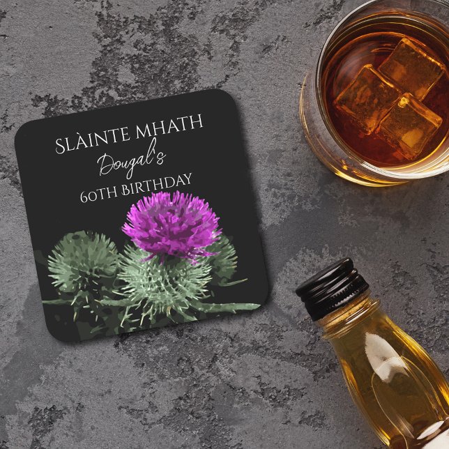 Slàinte mhath Thistle Birthday Underlägg Papper Kvadrat (Skapare uppladdad)