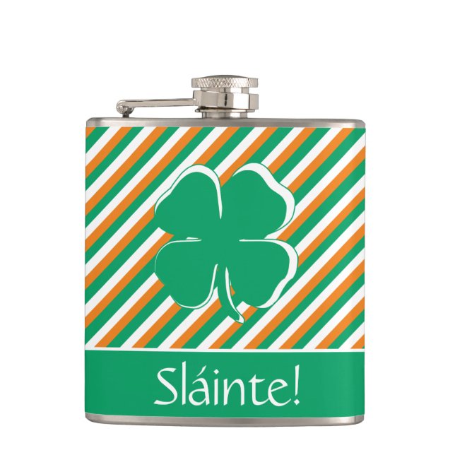 Sláinte Modern Grönt Orange Rand Irish Shamrock Fickplunta (Framsidan)