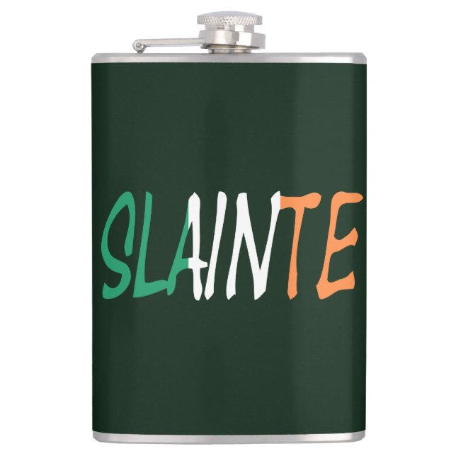 Slainte överlagd på iriska Flagga Fickplunta (Framsidan)