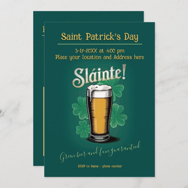 Slàinte! Saint patrick's day-öl på Grönten Inbjudningar (Fram/baksida)