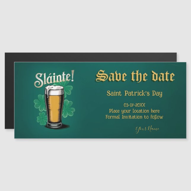 Slàinte! Saint patrick's day-öl på Grönten Magnetisk Inbjudningskort (Fram/baksida)