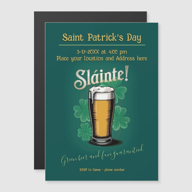 Slàinte! Saint patrick's day-öl på Grönten Magnetisk Inbjudningskort (Fram/baksida)