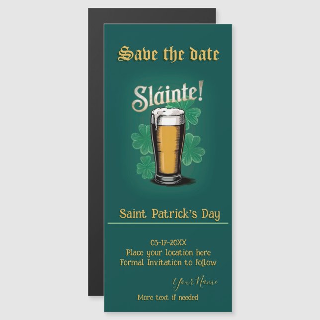 Slàinte! Saint patrick's day-öl på Grönten Magnetisk Inbjudningskort (Fram/baksida)