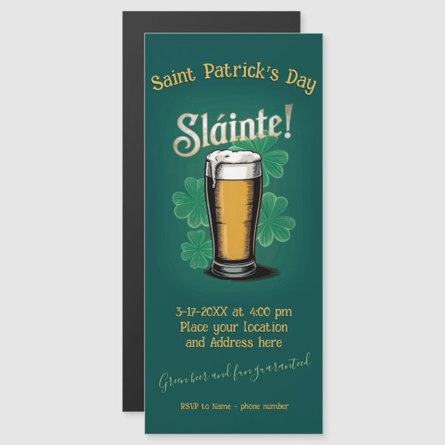 Slàinte! Saint patrick's day-öl på Grönten Magnetisk Inbjudningskort (Fram/baksida)