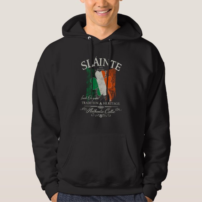 Sláinte Shamrock Grunge Irish Flag St Patrick's Da Hoodie (Framsida)