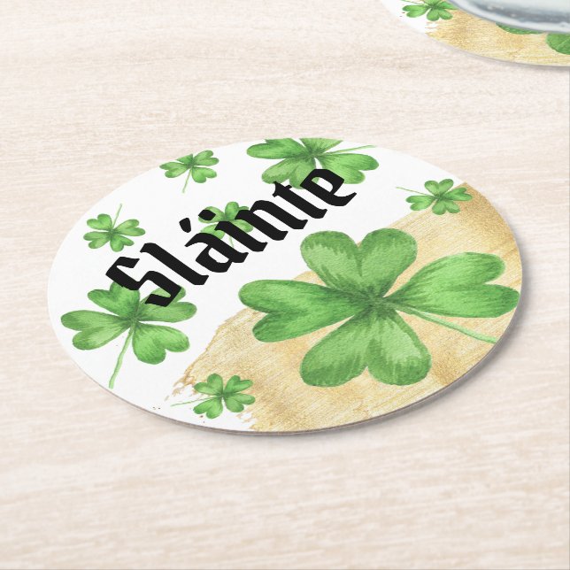 Slainte Shamrock Underlägg Papper Rund (Vinklad)