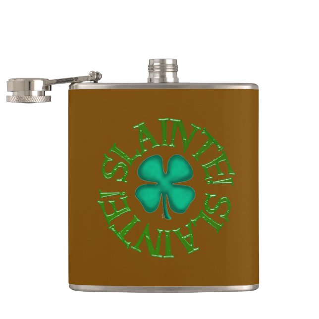 Slainte w clover brown wrapped flask fickplunta (Öppnad)