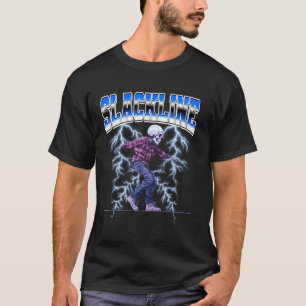 Slakkline Slacklining Slackliner Skeleton 90s Boot T Shirt