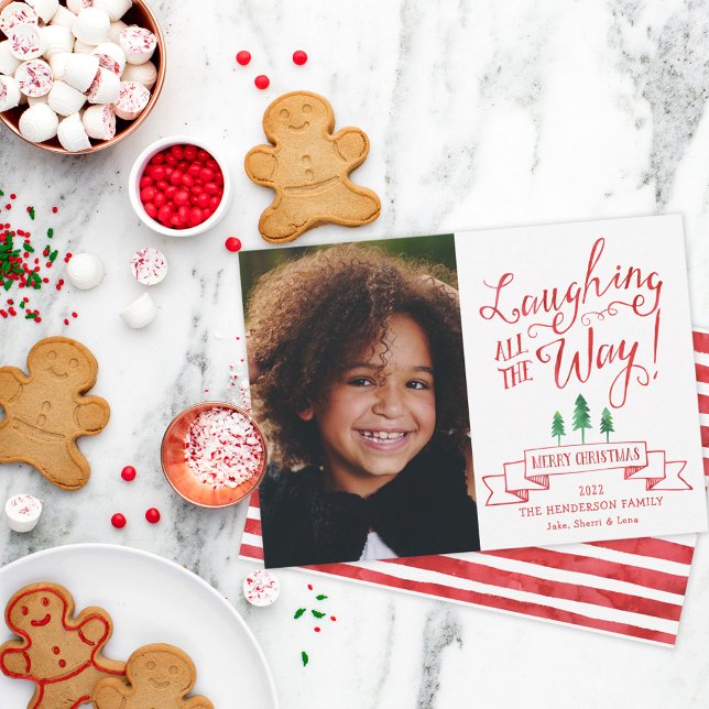 Slakt hela vägen med foto julkort (Cute Laughing All The Way Photo Holiday Card)