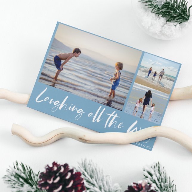 Slakt på hela Helgdag för bussfoto Julkort (Laughing All the Way Beach Photo Holiday Card)