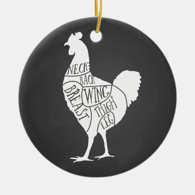 Slaktare av jordbrukskycklingar kött delar ut småf julgransprydnad keramik (Framsidan)