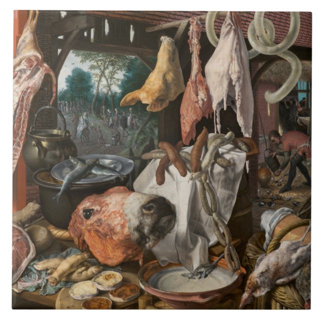 Slaktare (av Pieter Aertsen) Kakelplatta (Framsidan)