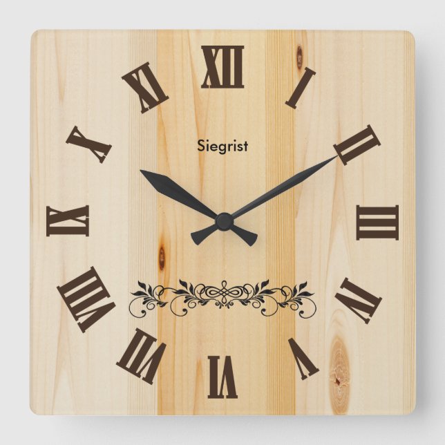 Slaktare Block Wood Stil Clock | Zazzle Fyrkantig Klocka (Framsida)