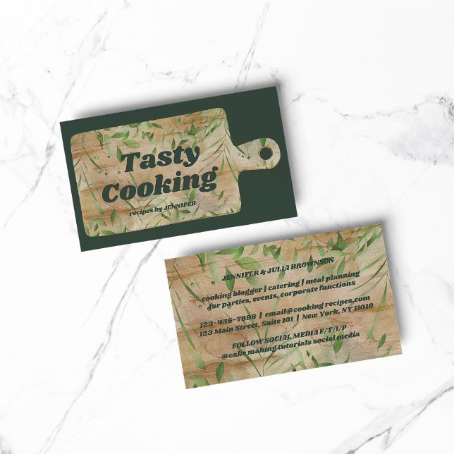 Slaktare Blommig Bageri Matlagning kock sagegrön g Visitkort (BAKERY PASTRY CHEF COOK CAKE event planner business)