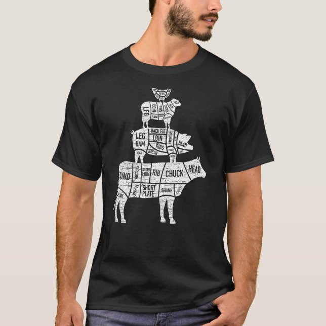 Slaktare Stycker Livsmedelspyramidkött Gris Lamb C T Shirt (Framsida)