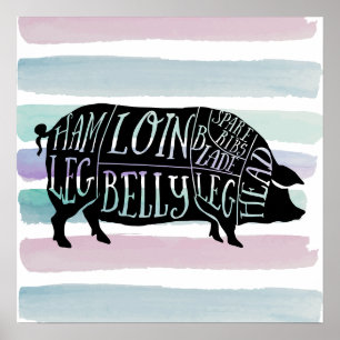 Slaktaren gris gris i kött delar upp småföretagare poster