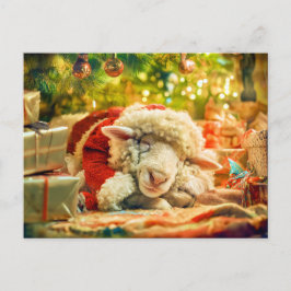 Slaktfår under Julgran ljus Helg Vykort